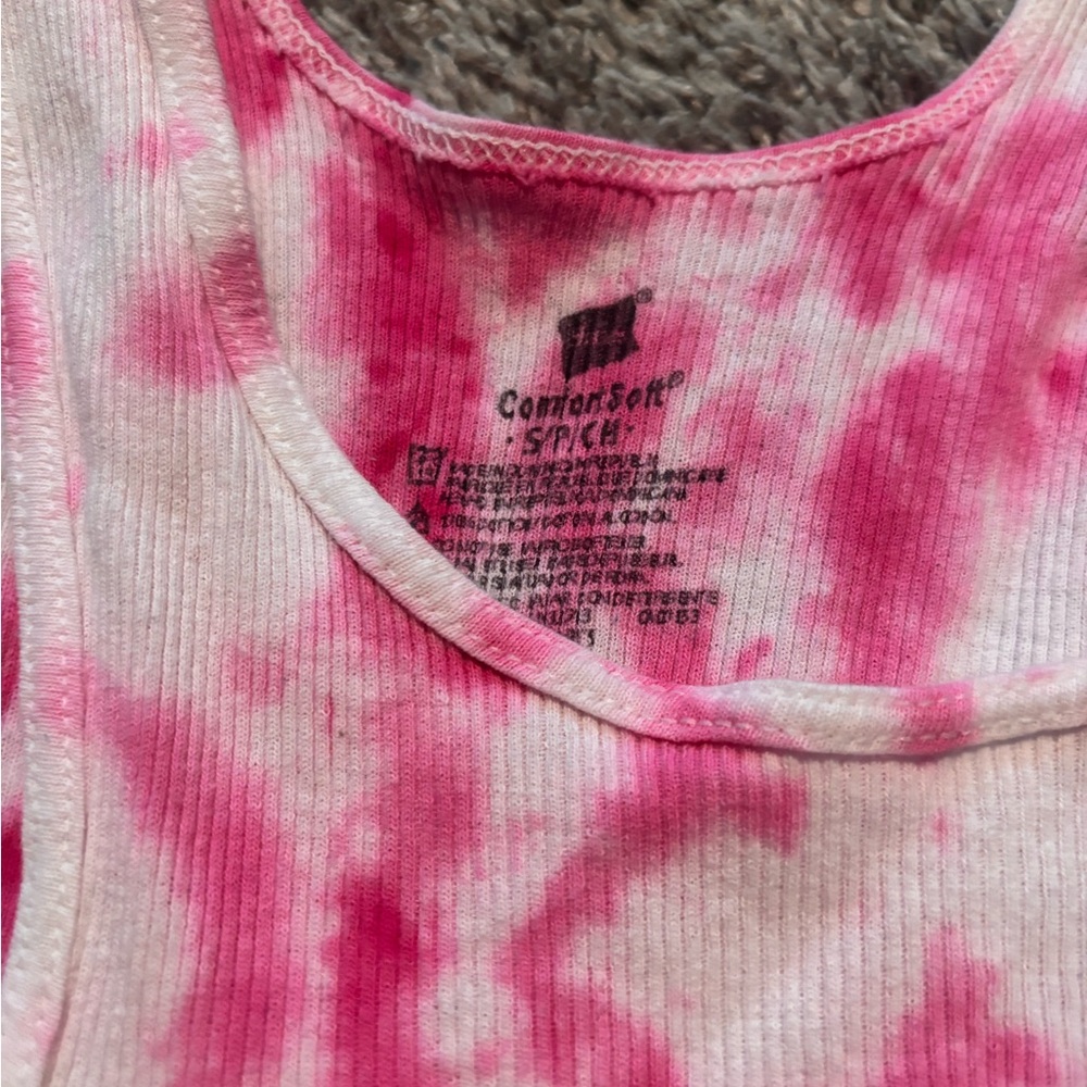 Hanes Pink and White Tie-Dye Tank